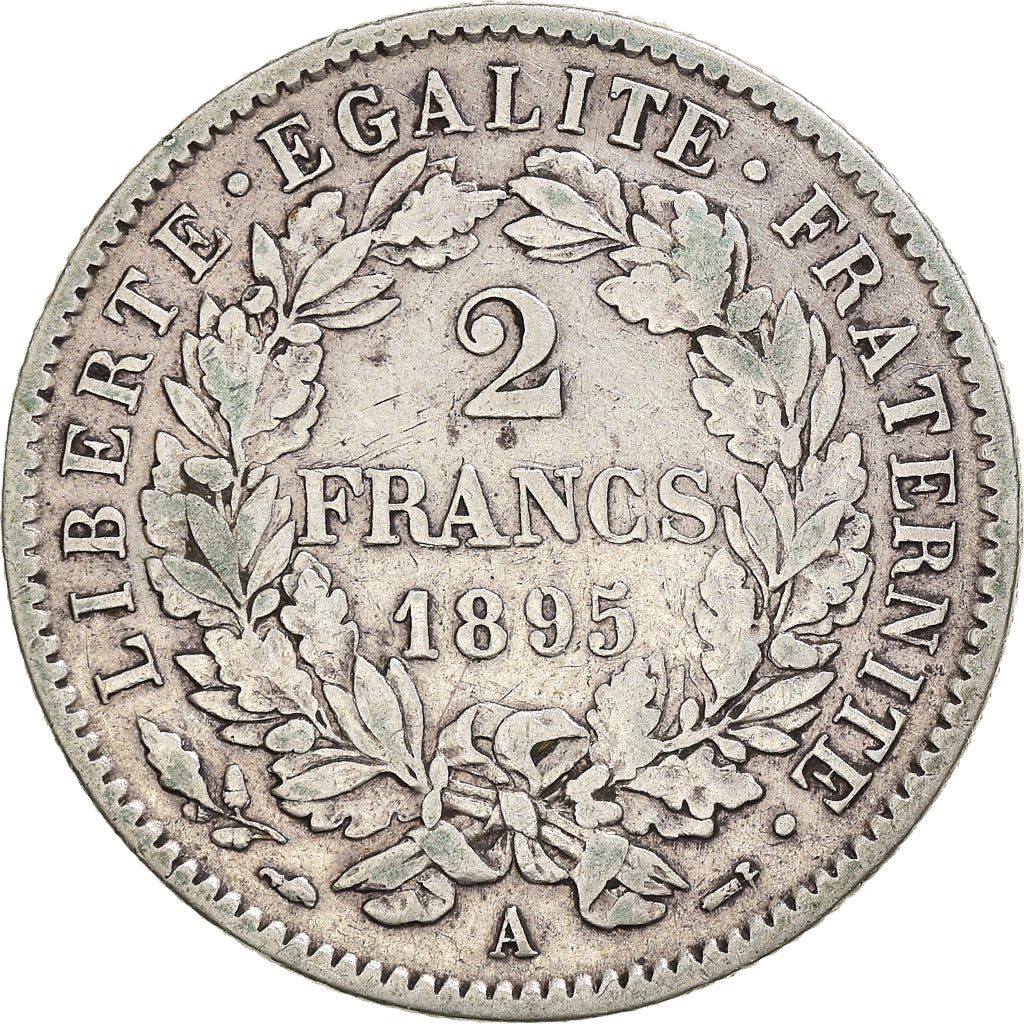 Moneda, Francia, Cérès, 2 Francs, 1895, Paris, BC+, Plata, KM:817.1