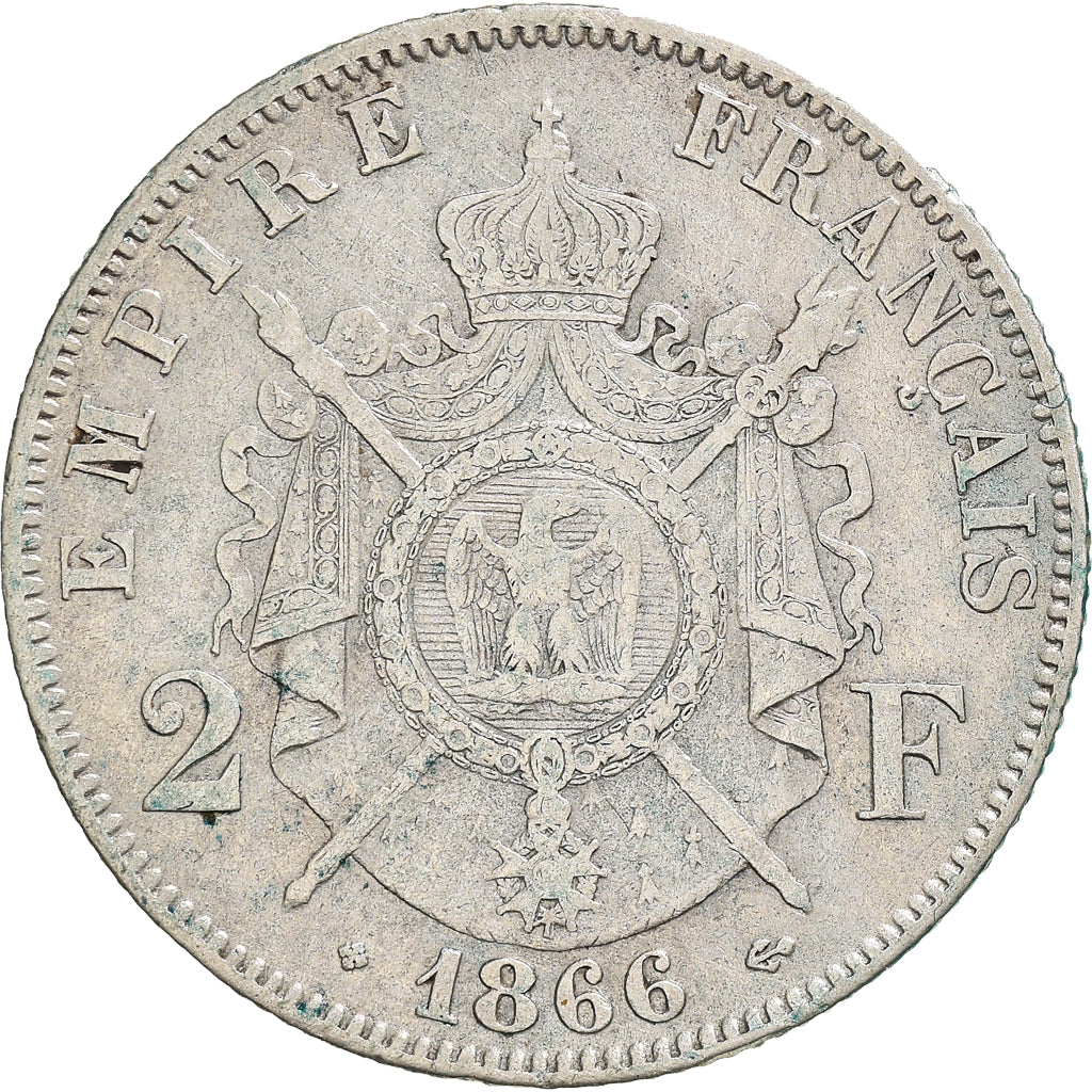 Münze, Frankreich, Napoleon III, 2 Francs, 1866, Strasbourg, SS, Silber