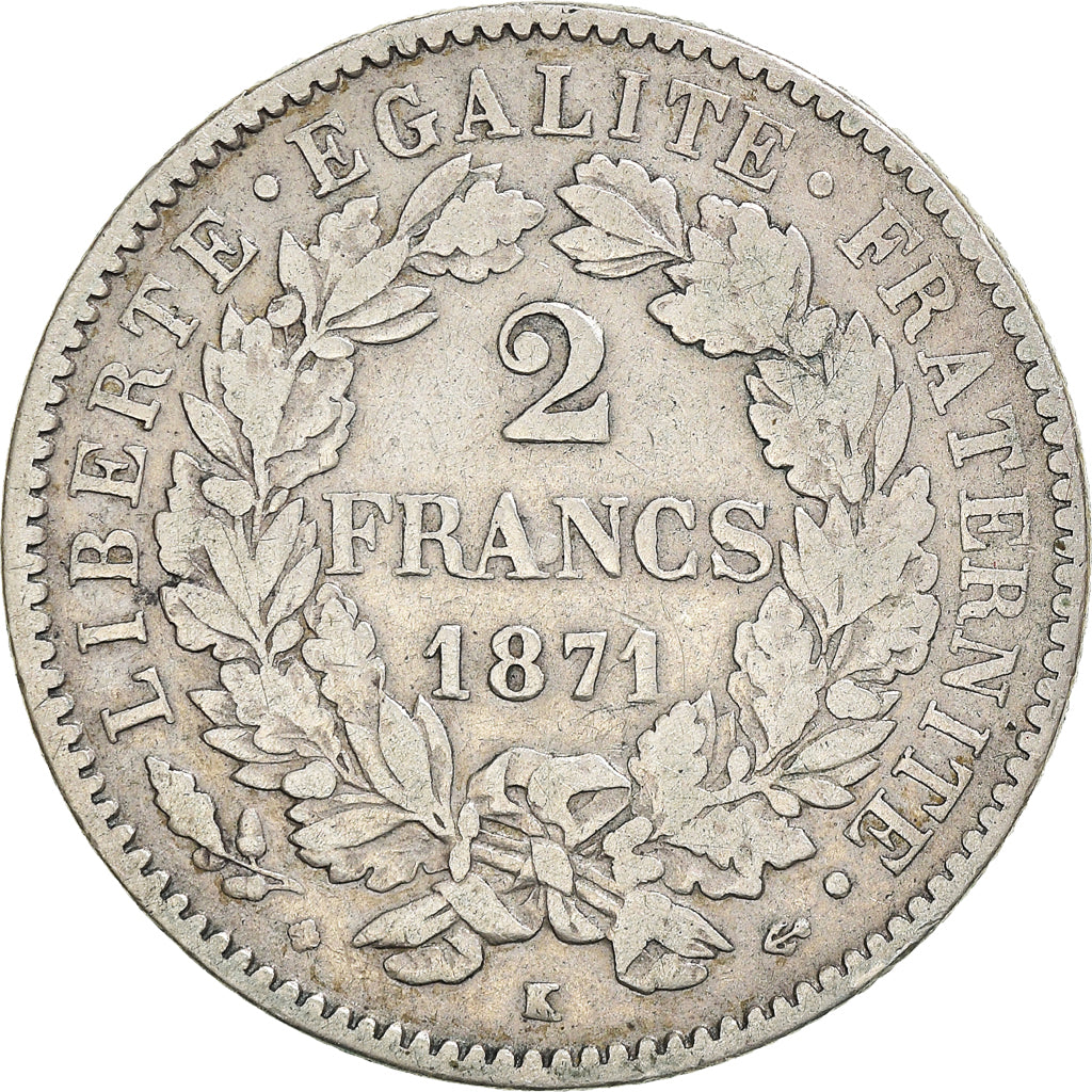 Monnaie, France, Cérès, 2 Francs, 1871, Bordeaux, TB+, Argent, Gadoury:530