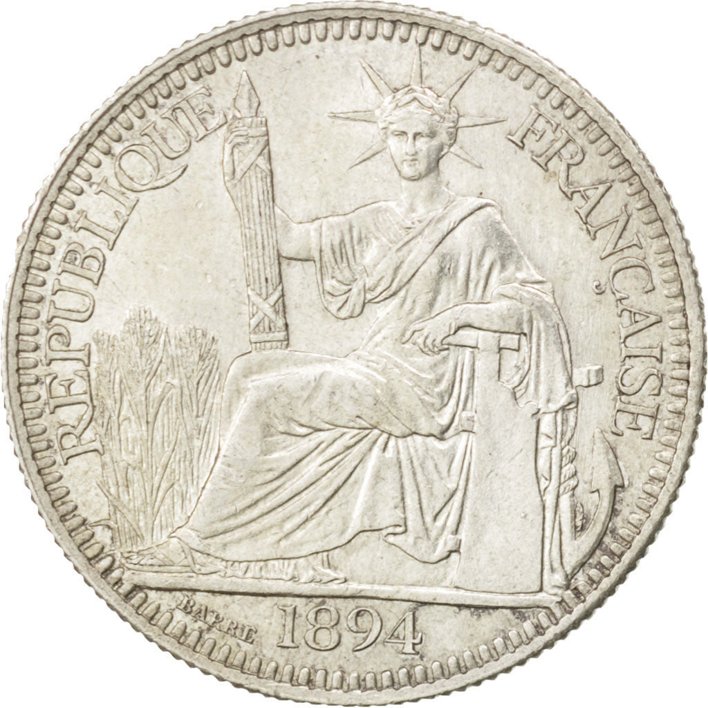 FRENCH INDO-CHINA, 10 Cents, 1894, Paris, KM #2, AU(55-58), Silver, Lecompte...