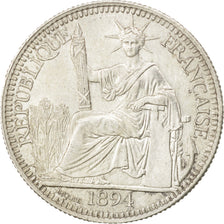 FRENCH INDO-CHINA, 10 Cents, 1894, Paris, KM #2, AU(55-58), Silver, Lecompte...