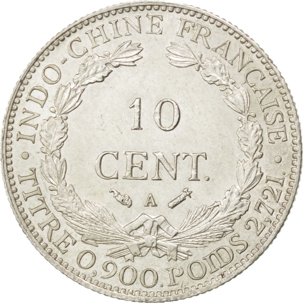 FRENCH INDO-CHINA, 10 Cents, 1894, Paris, KM #2, AU(55-58), Silver, Lecompte...