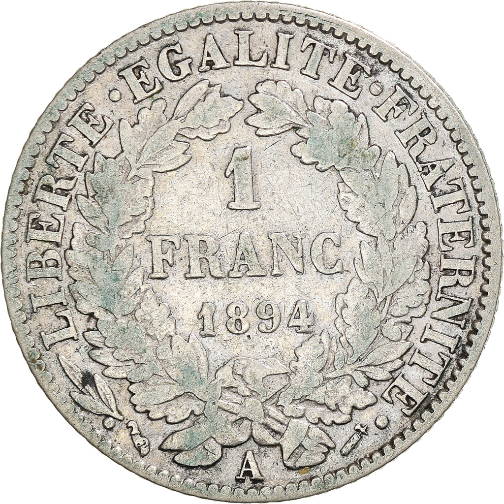 Coin, France, Cérès, Franc, 1894, Paris, VF(20-25), Silver, KM:822.1