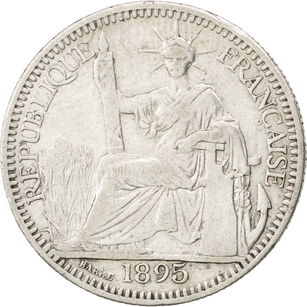 FRENCH INDO-CHINA, 10 Cents, 1895, Paris, KM #2, EF(40-45), Silver, Lecompte...