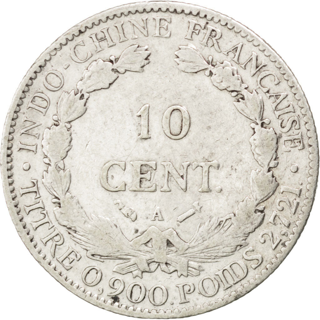 FRENCH INDO-CHINA, 10 Cents, 1895, Paris, KM #2, EF(40-45), Silver, Lecompte...