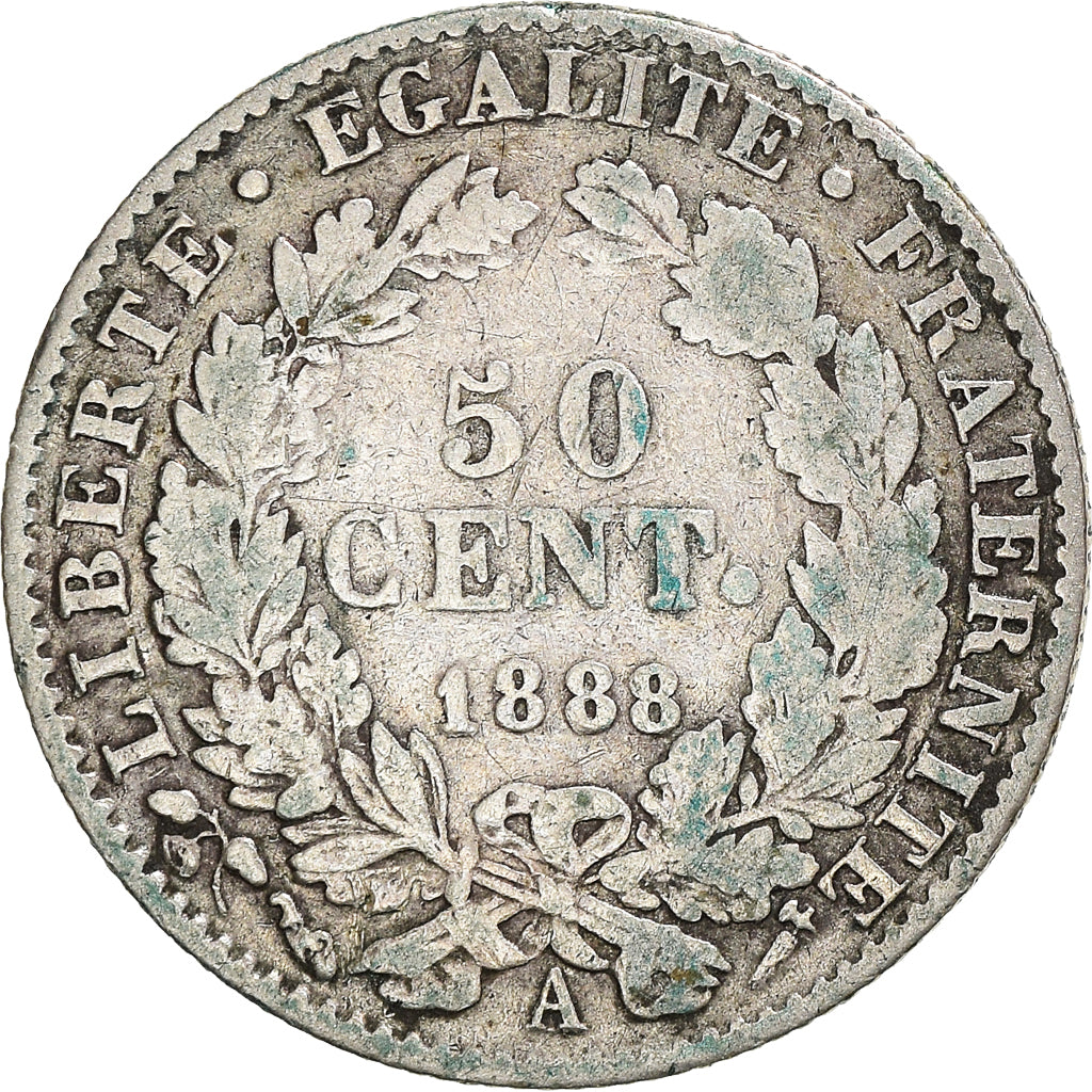 Coin, France, Cérès, 50 Centimes, 1888, Paris, VF(20-25), Silver, KM:834.1