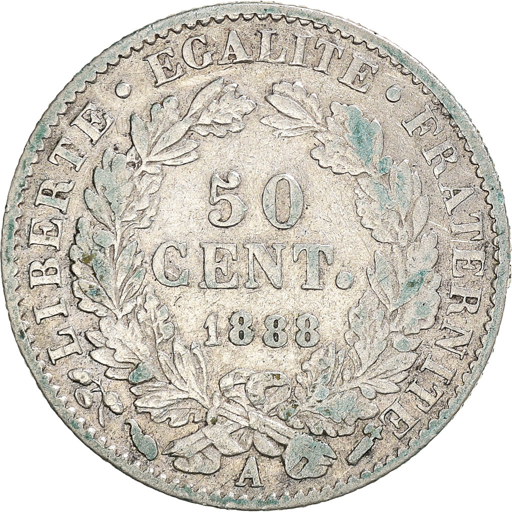 Coin, France, Cérès, 50 Centimes, 1888, Paris, VF(30-35), Silver, KM:834.1