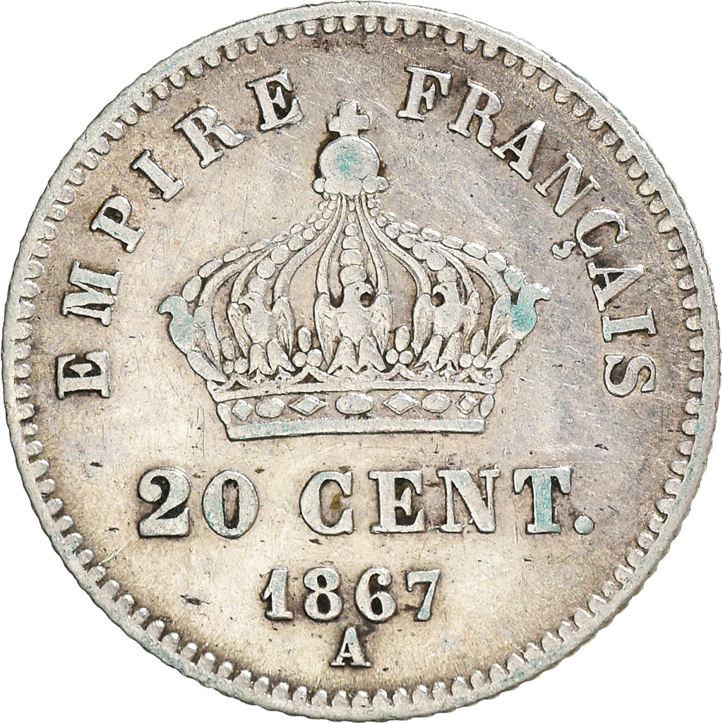 Moeda, França, Napoleon III, 20 Centimes, 1867, Paris, EF(40-45), Prata