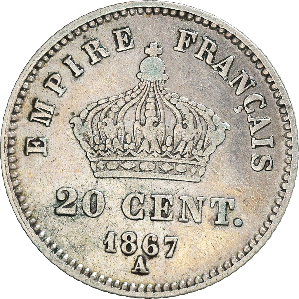 Coin, France, Napoleon III, 20 Centimes, 1867, Paris, EF(40-45), Silver