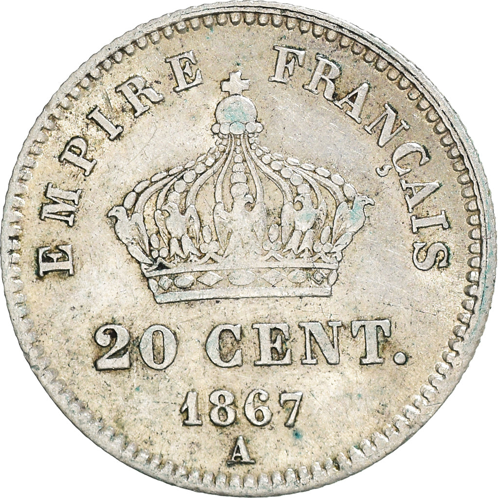 Moneta, Francia, Napoleon III, 20 Centimes, 1867, Paris, BB, Argento, KM:808.1