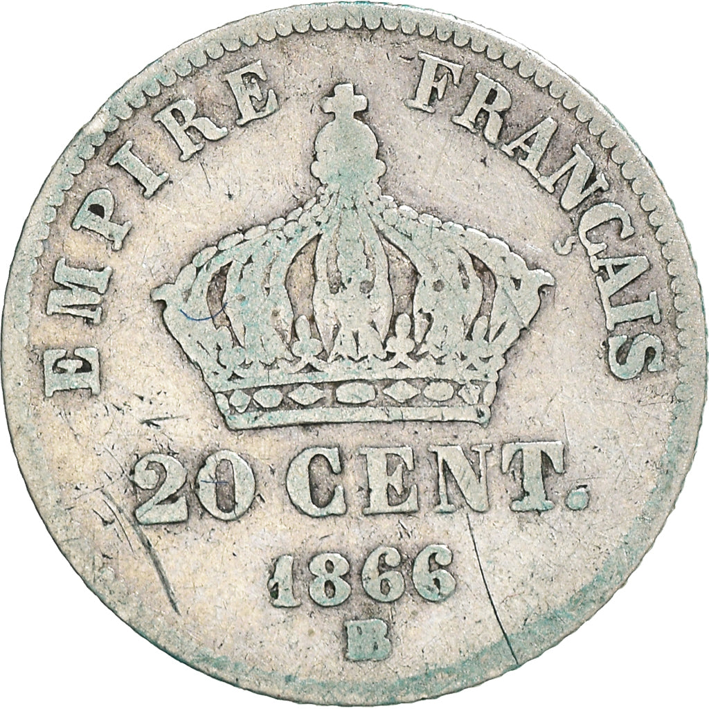 Moneta, Francja, Napoleon III, 20 Centimes, 1866, Strasbourg, VF(20-25), Srebro