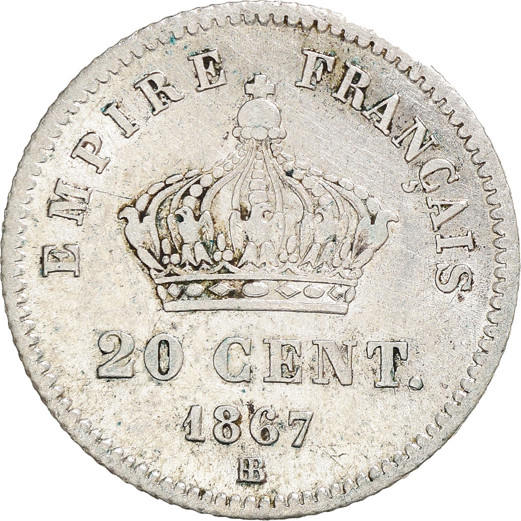 Coin, France, Napoleon III, 20 Centimes, 1867, Strasbourg, EF(40-45), Silver