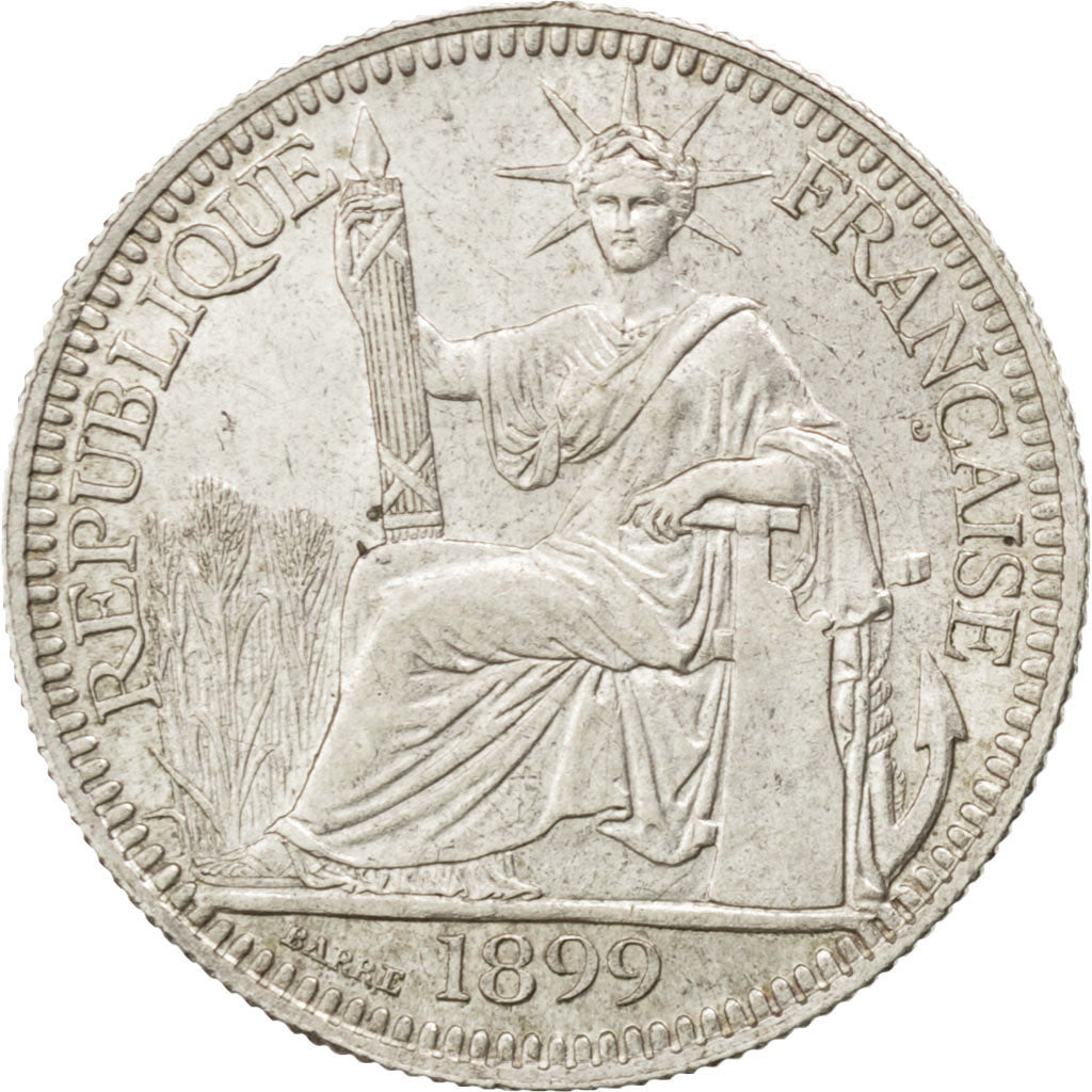 FRENCH INDO-CHINA, 10 Cents, 1899, Paris, KM #9, AU(55-58), Silver, Lecompte...