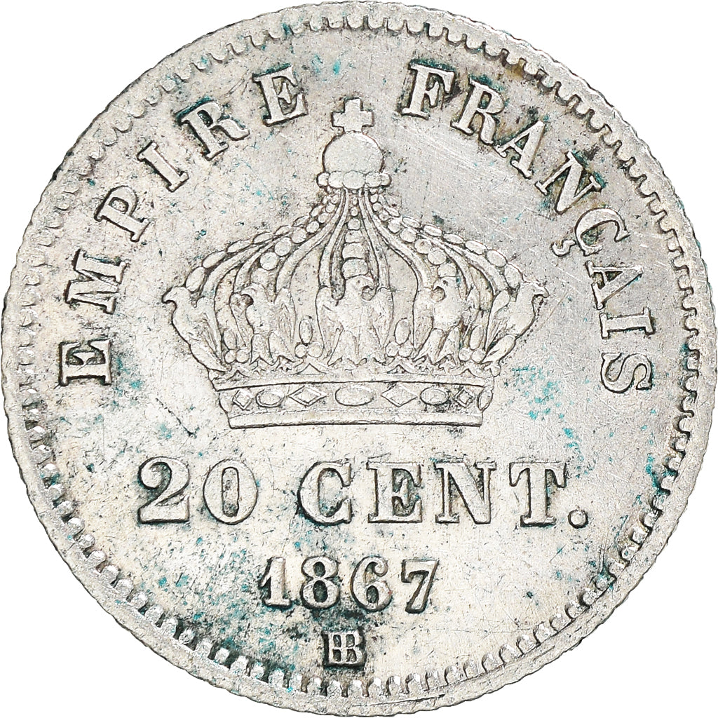 Coin, France, Napoleon III, 20 Centimes, 1867, Strasbourg, EF(40-45), Silver