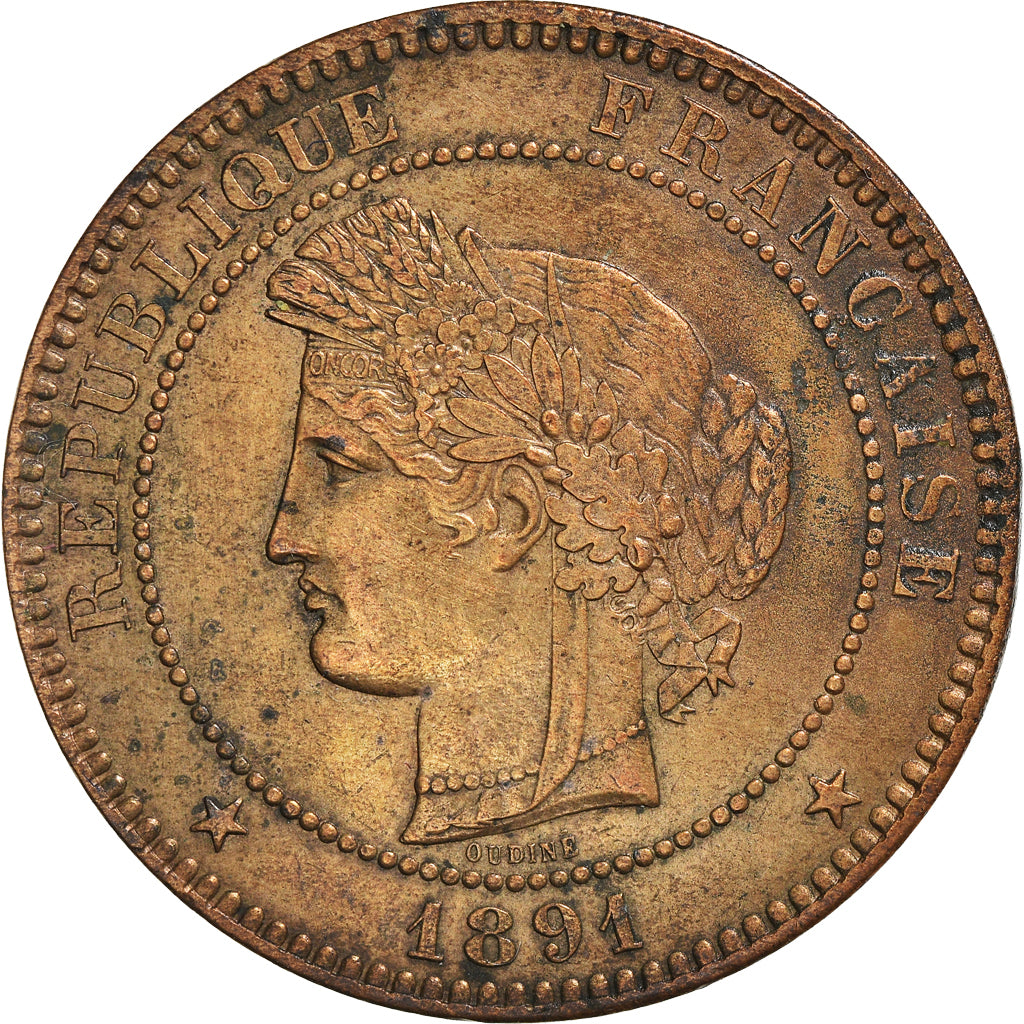 Moneda, Francia, Cérès, 10 Centimes, 1891, Paris, MBC+, Bronce, KM:815.1, Le