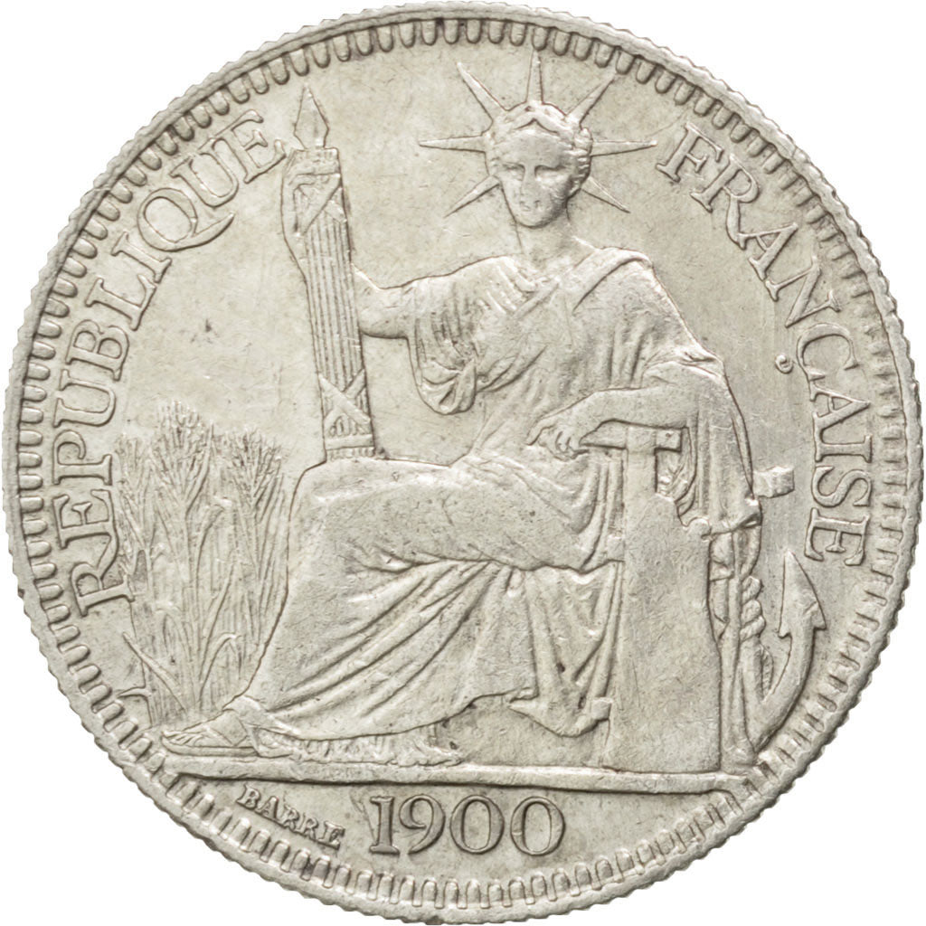 FRENCH INDO-CHINA, 10 Cents, 1900, Paris, KM #9, EF(40-45), Silver, Lecompte...