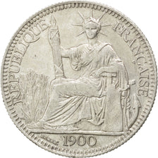 FRENCH INDO-CHINA, 10 Cents, 1900, Paris, KM #9, EF(40-45), Silver, Lecompte...