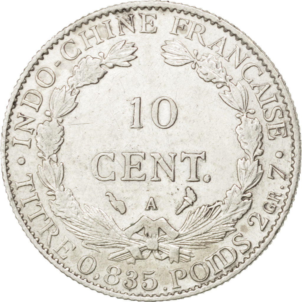 FRENCH INDO-CHINA, 10 Cents, 1900, Paris, KM #9, EF(40-45), Silver, Lecompte...