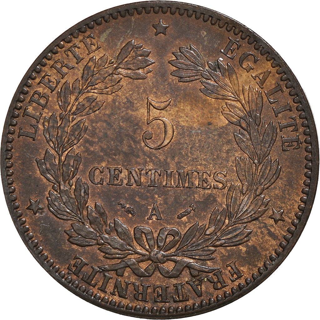 Münze, Frankreich, Cérès, 5 Centimes, 1880, Paris, VZ+, Bronze, KM:821.1