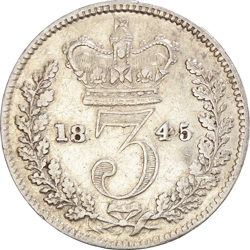 Coin, Great Britain, Victoria, 3 Pence, 1845, EF(40-45), Silver, KM:730