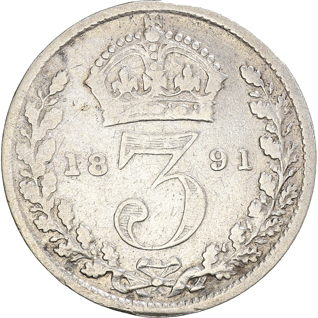 Coin, Great Britain, Victoria, 3 Pence, 1891, VF(20-25), Silver, KM:758
