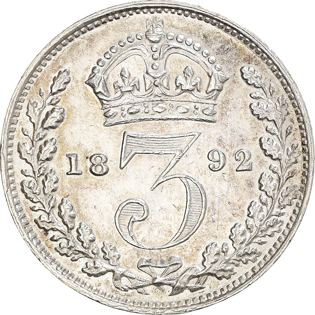 Coin, Great Britain, Victoria, 3 Pence, 1892, AU(50-53), Silver, KM:758