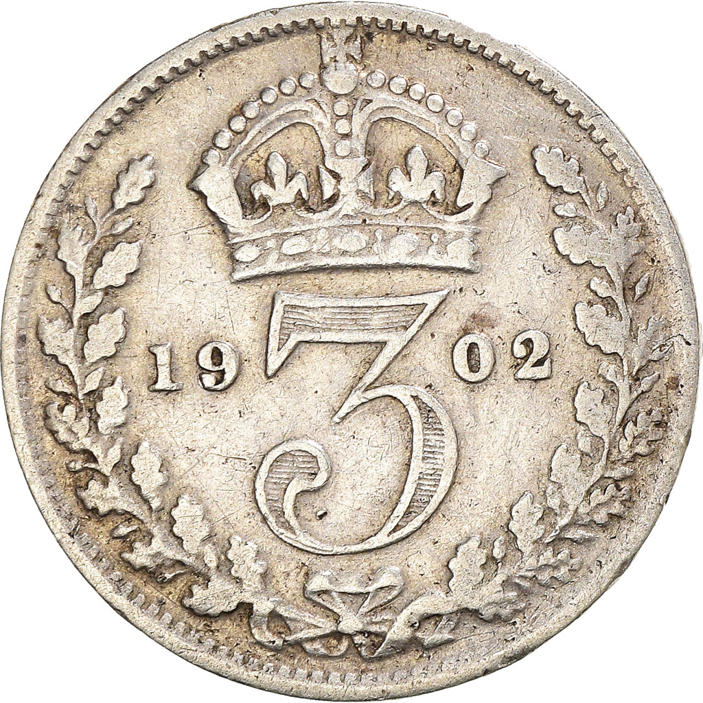 Coin, Great Britain, Edward VII, 3 Pence, 1902, EF(40-45), Silver, KM:797.1
