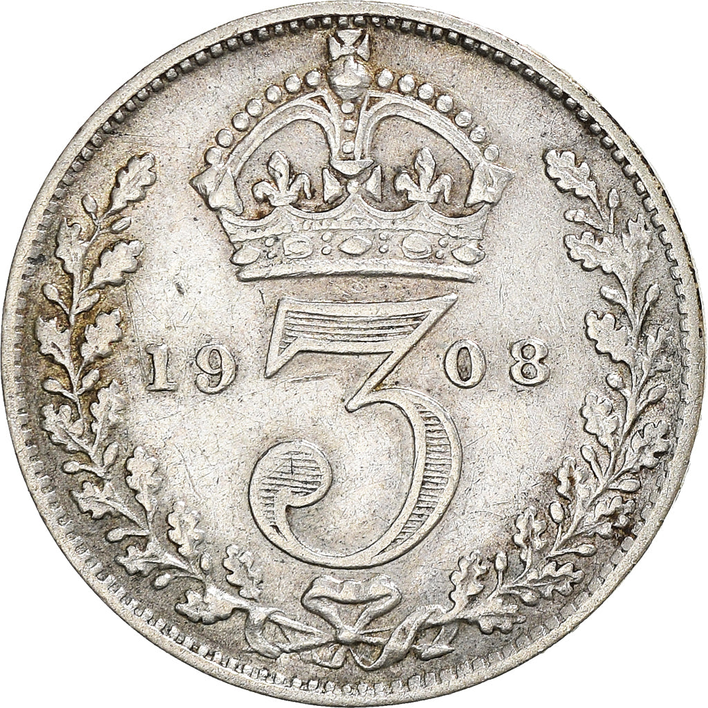 Münze, Großbritannien, Edward VII, 3 Pence, 1908, SS, Silber, KM:797.2
