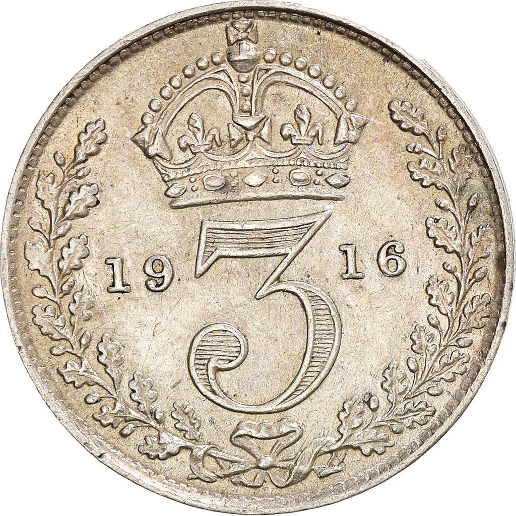 Münze, Großbritannien, George V, 3 Pence, 1916, SS+, Silber, KM:813
