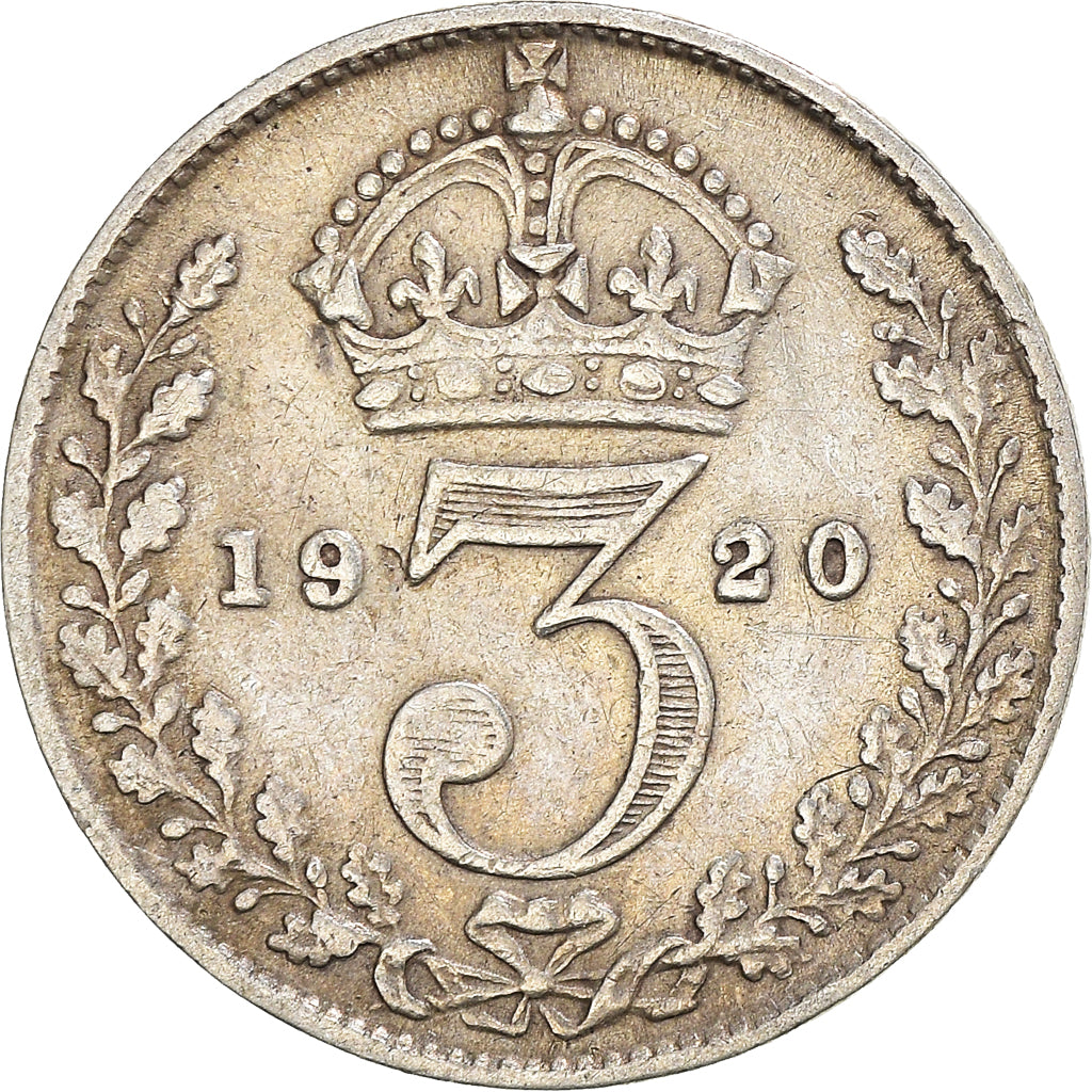 Moneda, Gran Bretaña, George V, 3 Pence, 1920, MBC, Plata, KM:813a