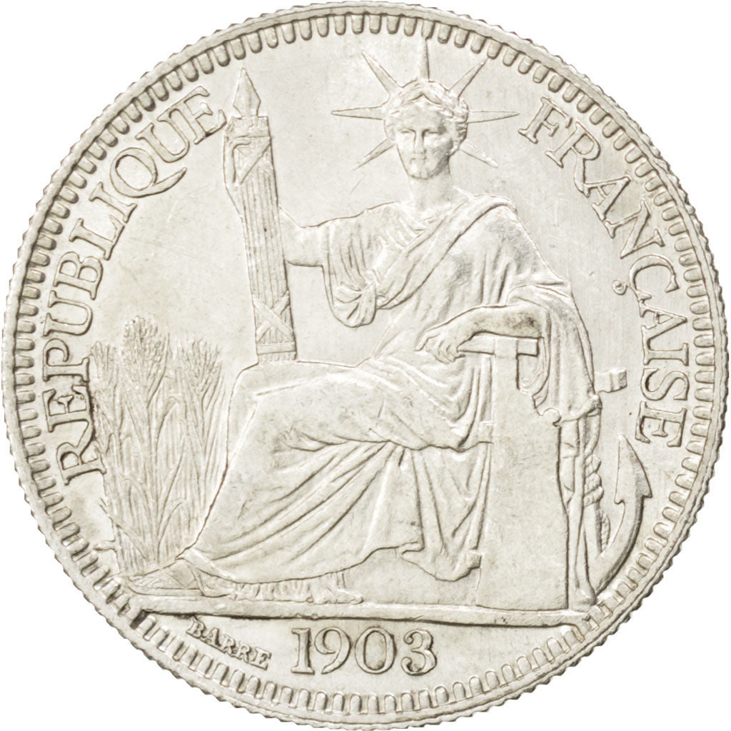 FRENCH INDO-CHINA, 10 Cents, 1903, Paris, KM #9, AU(55-58), Silver, Lecompte...