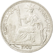 FRENCH INDO-CHINA, 10 Cents, 1903, Paris, KM #9, AU(55-58), Silver, Lecompte...