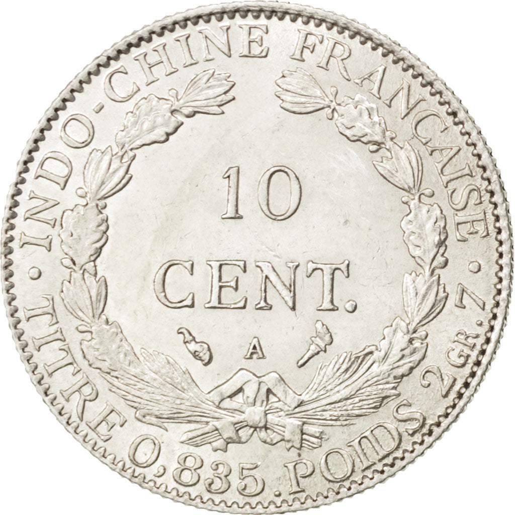 FRENCH INDO-CHINA, 10 Cents, 1903, Paris, KM #9, AU(55-58), Silver, Lecompte...