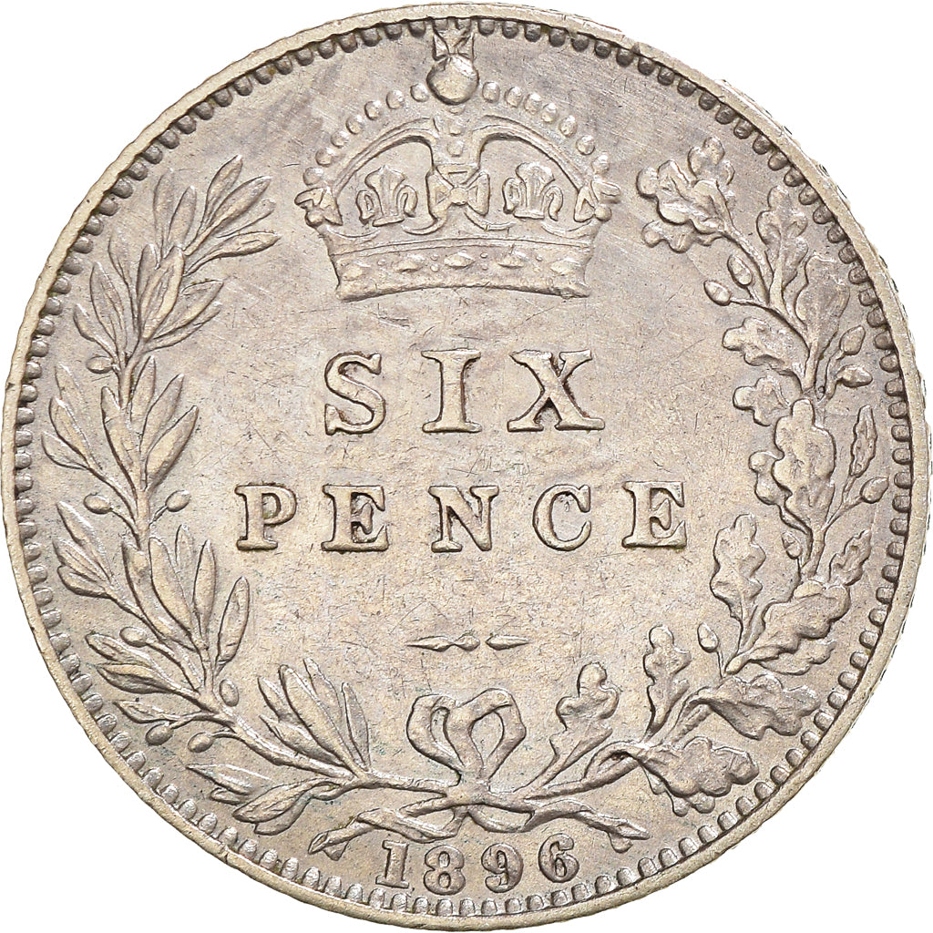 Coin, Great Britain, Victoria, 6 Pence, 1896, AU(50-53), Silver, KM:779