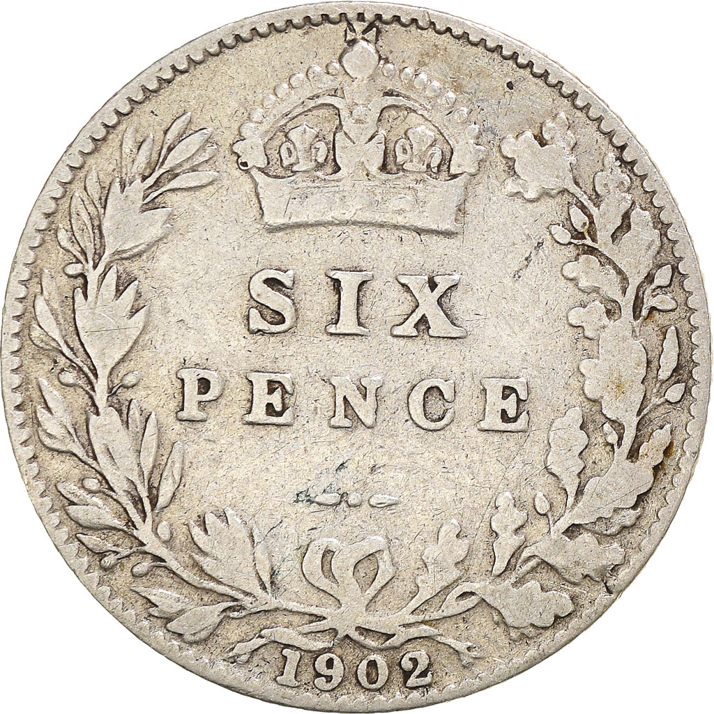 Coin, Great Britain, Edward VII, 6 Pence, 1902, VF(20-25), Silver, KM:799
