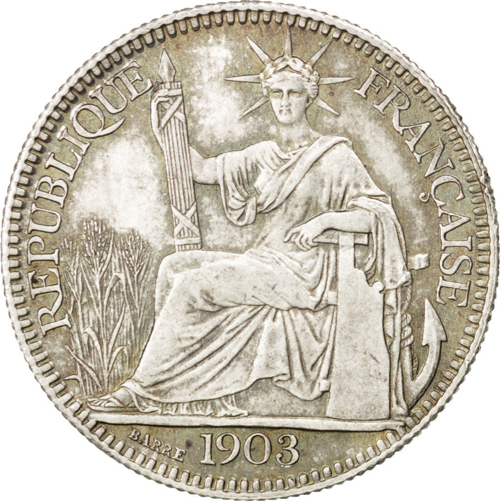 FRENCH INDO-CHINA, 10 Cents, 1903, Paris, KM #9, AU(50-53), Silver, Lecompte...