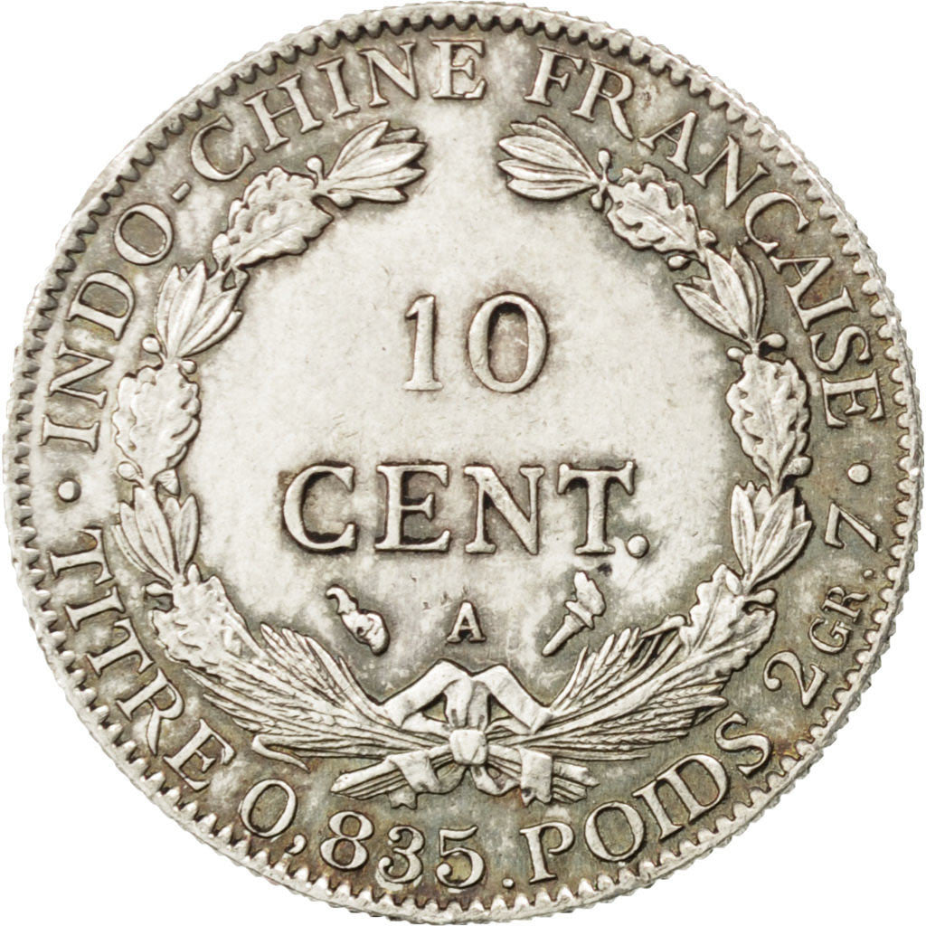 FRENCH INDO-CHINA, 10 Cents, 1903, Paris, KM #9, AU(50-53), Silver, Lecompte...