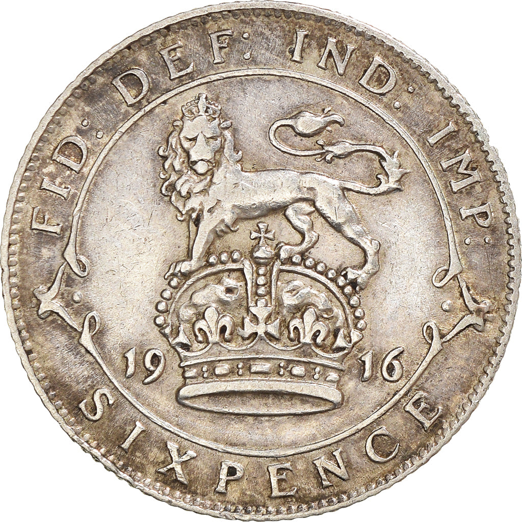 Coin, Great Britain, George V, 6 Pence, 1916, EF(40-45), Silver, KM:815