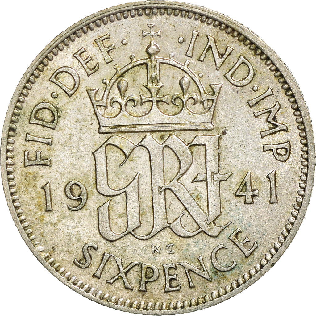 Moneda, Gran Bretaña, George VI, 6 Pence, 1941, MBC+, Plata, KM:852