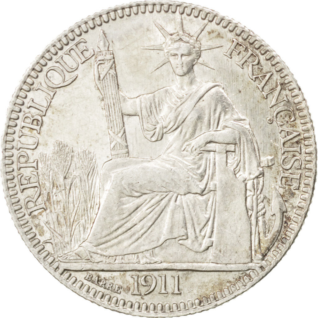 FRENCH INDO-CHINA, 10 Cents, 1911, Paris, KM #9, AU(50-53), Silver, Lecompte...