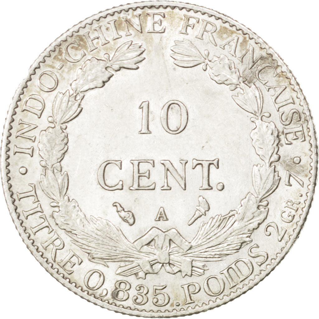 FRENCH INDO-CHINA, 10 Cents, 1911, Paris, KM #9, AU(50-53), Silver, Lecompte...