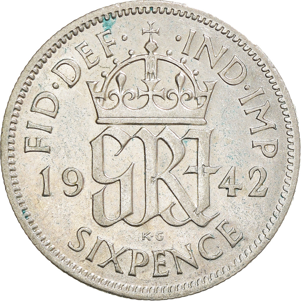 Moneta, Gran Bretagna, George VI, 6 Pence, 1942, BB+, Argento, KM:852