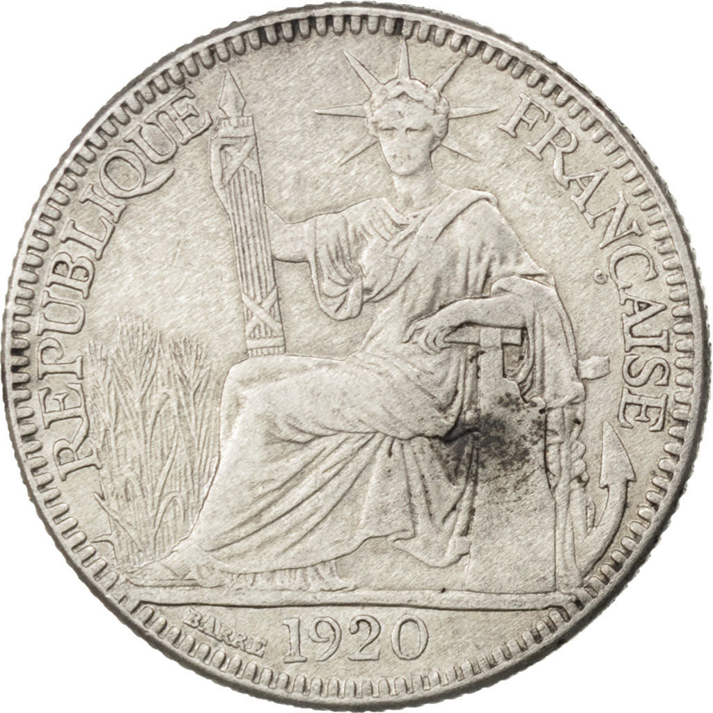 FRENCH INDO-CHINA, 10 Cents, 1920, San Francisco, KM #14, EF(40-45), Silver,...