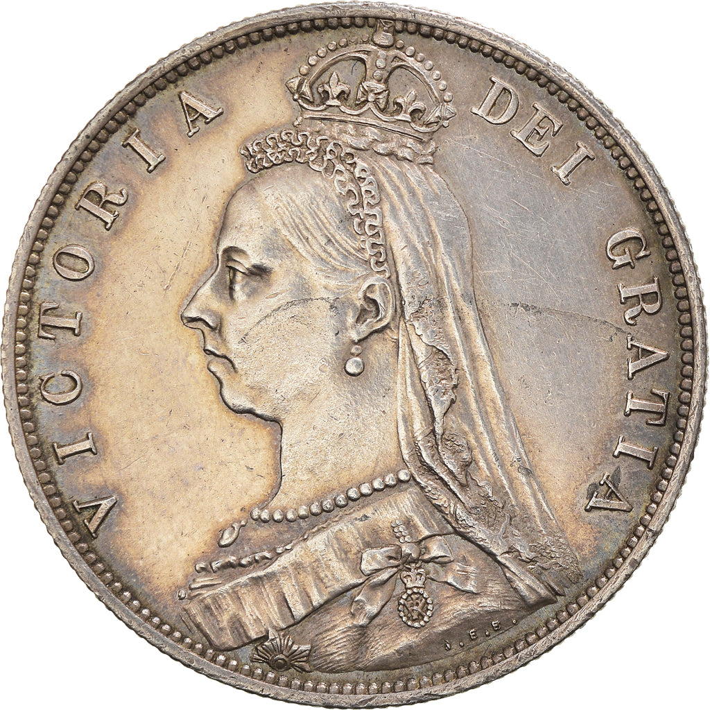 Moneda, Gran Bretaña, Victoria, 1/2 Crown, 1887, London, EBC, Plata, KM:764