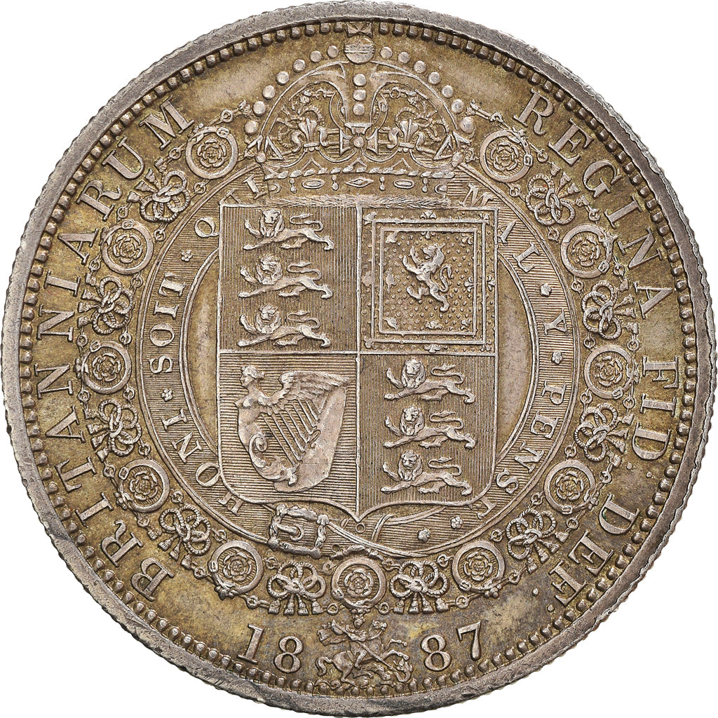 Moneda, Gran Bretaña, Victoria, 1/2 Crown, 1887, London, EBC, Plata, KM:764