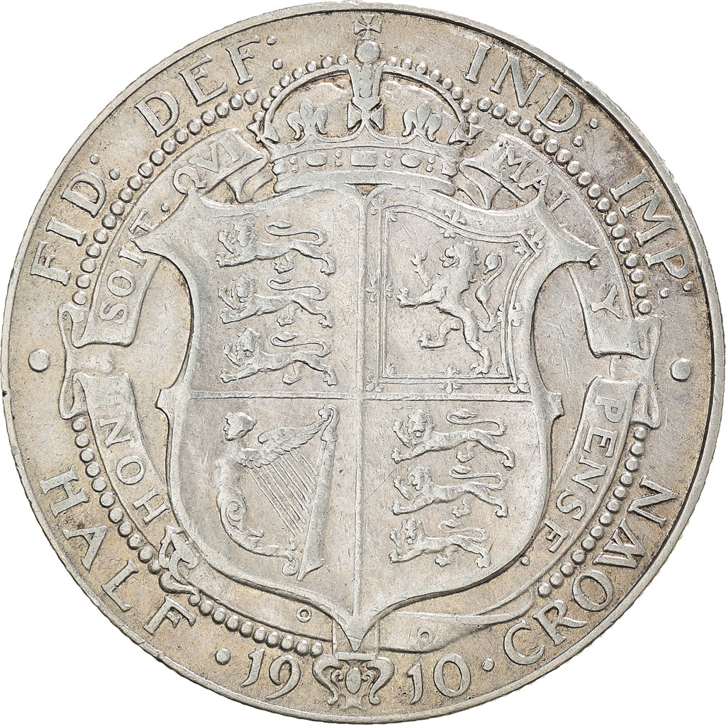 Coin, Great Britain, Edward VII, 1/2 Crown, 1910, EF(40-45), Silver, KM:802