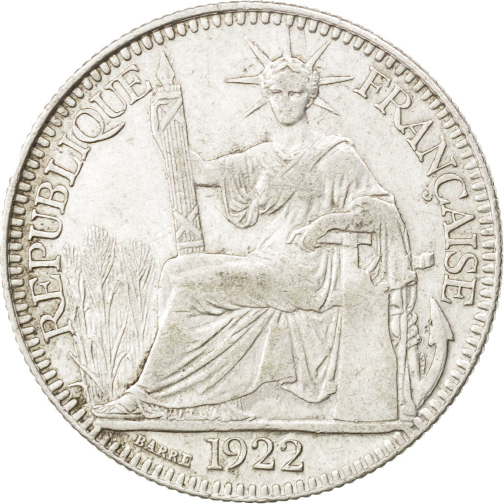 FRENCH INDO-CHINA, 10 Cents, 1922, Paris, KM #16.1, EF(40-45), Silver, Lecompte.