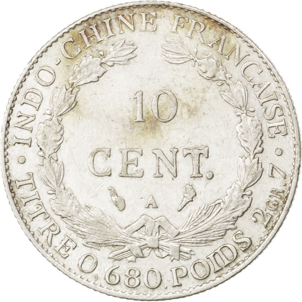FRENCH INDO-CHINA, 10 Cents, 1922, Paris, KM #16.1, EF(40-45), Silver, Lecompte.