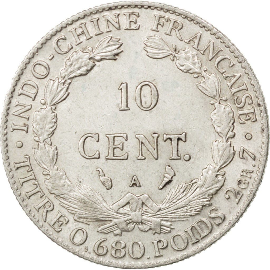 FRENCH INDO-CHINA, 10 Cents, 1925, Paris, KM #16.1, EF(40-45), Silver, Lecompte.