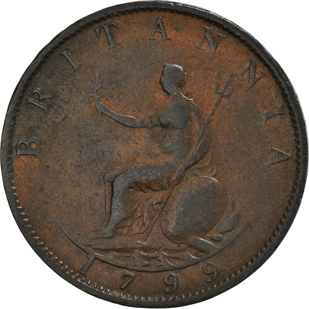 Coin, Great Britain, George III, 1/2 Penny, 1799, VF(20-25), Copper, KM:647